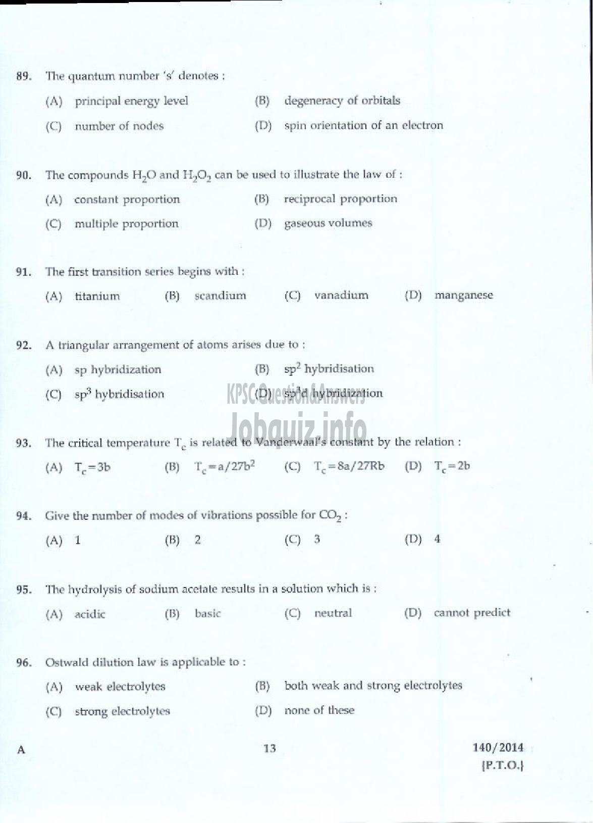 Kerala PSC Question Paper - LABORATORY ASSISTANT FACTORY STATE FARMING CORPORATION OF KERALA LTD-11