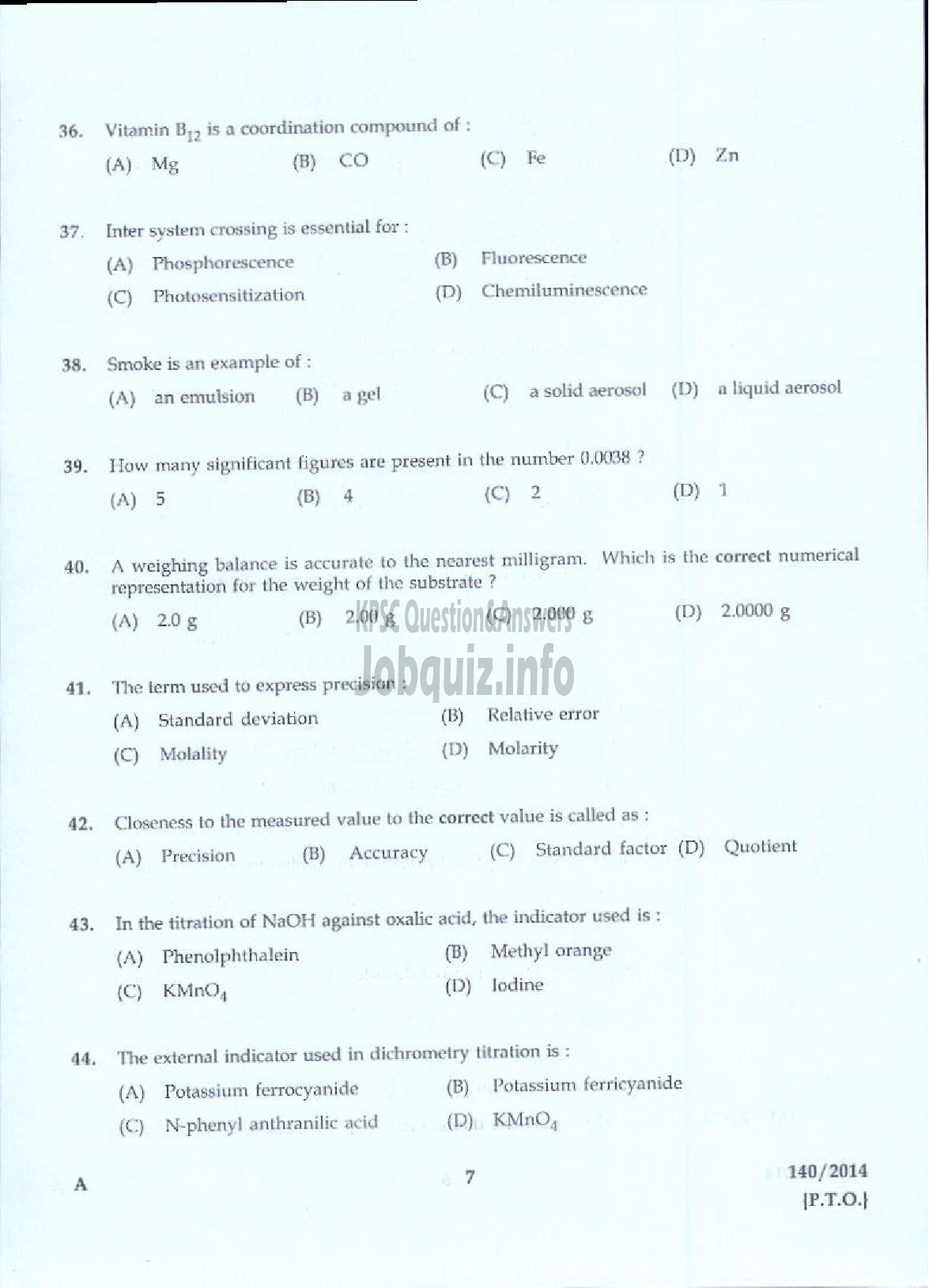 Kerala PSC Question Paper - LABORATORY ASSISTANT FACTORY STATE FARMING CORPORATION OF KERALA LTD-5