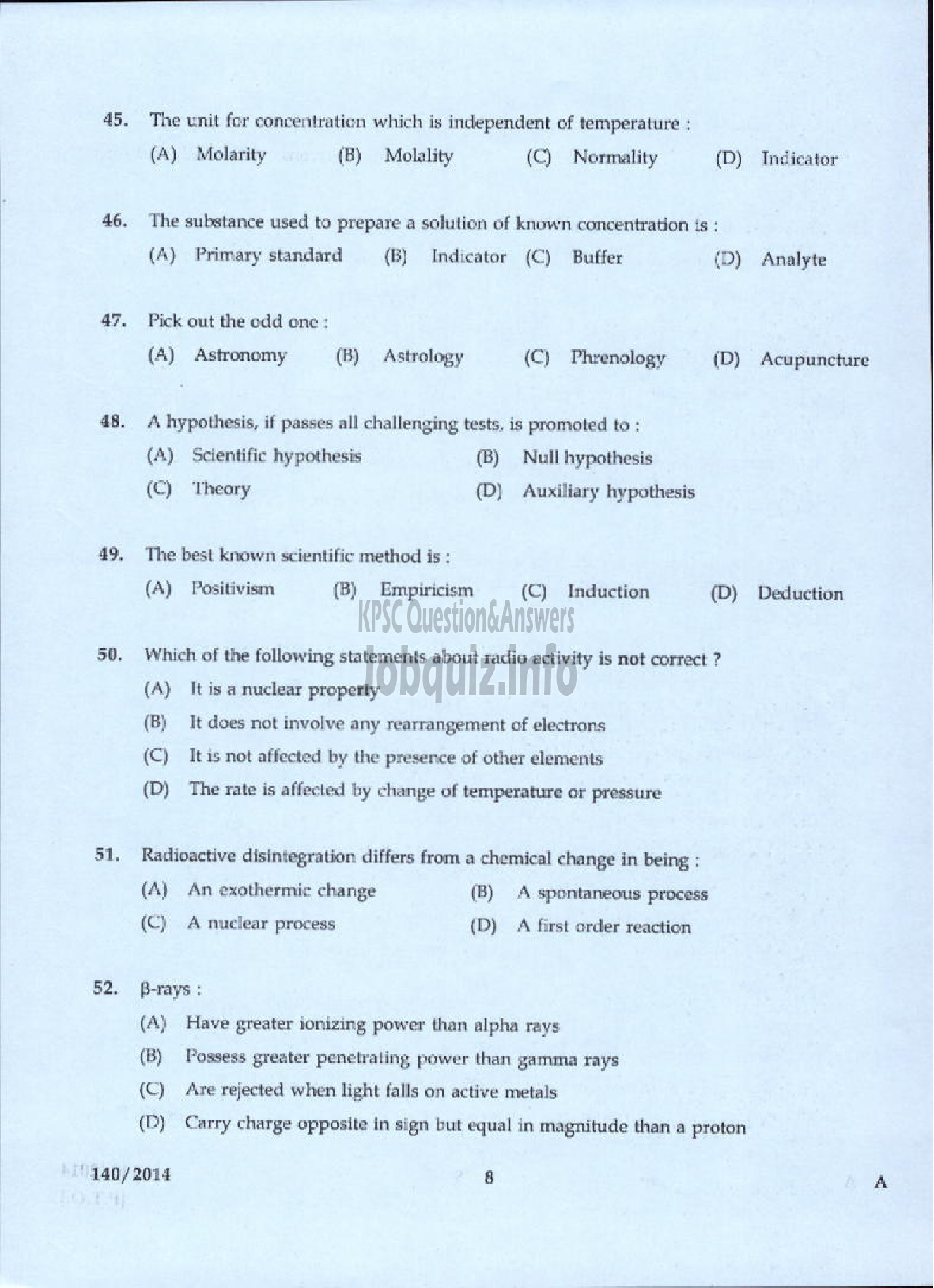 Kerala PSC Question Paper - LABORATORY ASSISTANT FACTORY STATE FARMING CORPORATION OF KERALA LTD-6