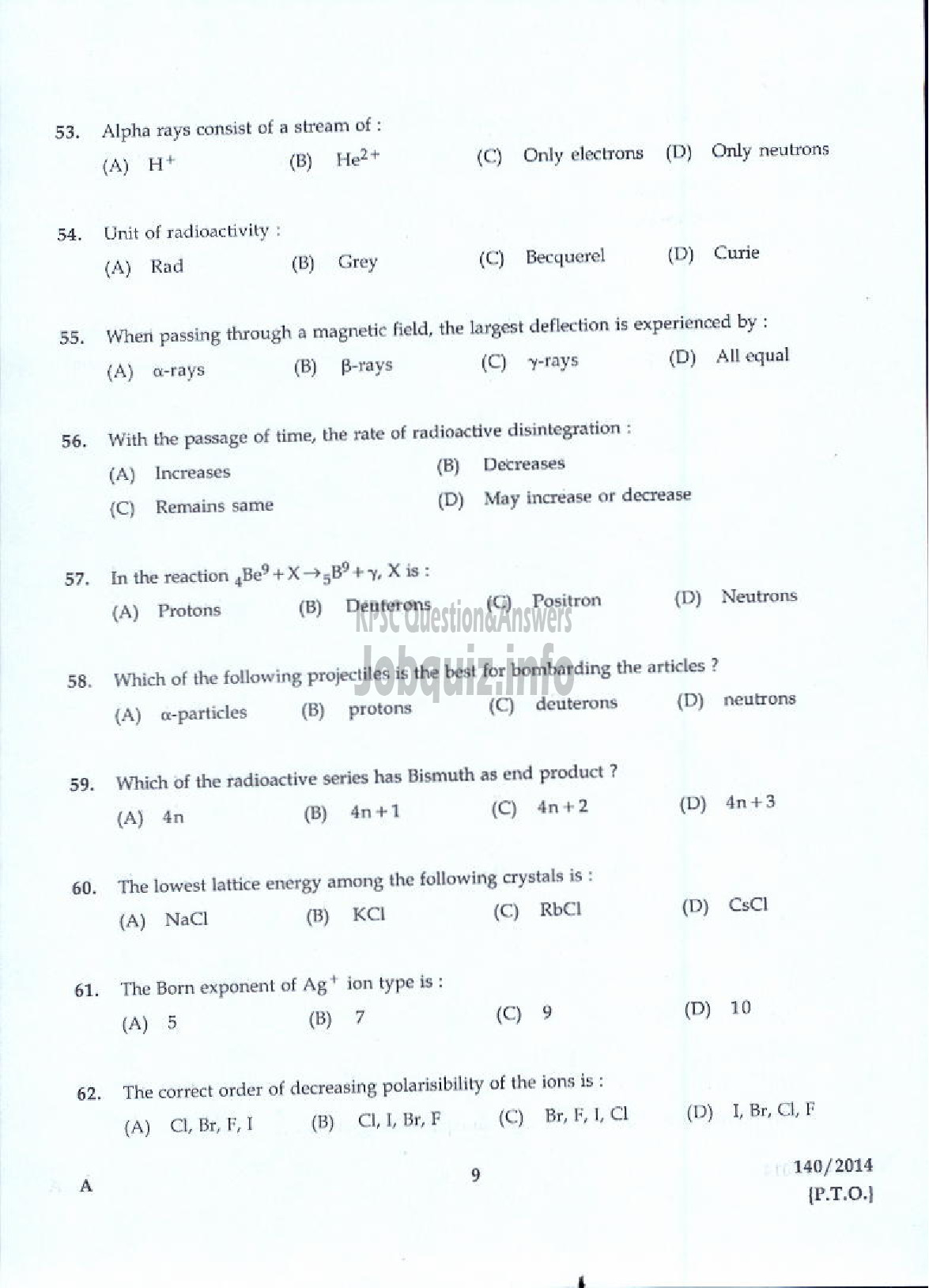 Kerala PSC Question Paper - LABORATORY ASSISTANT FACTORY STATE FARMING CORPORATION OF KERALA LTD-7