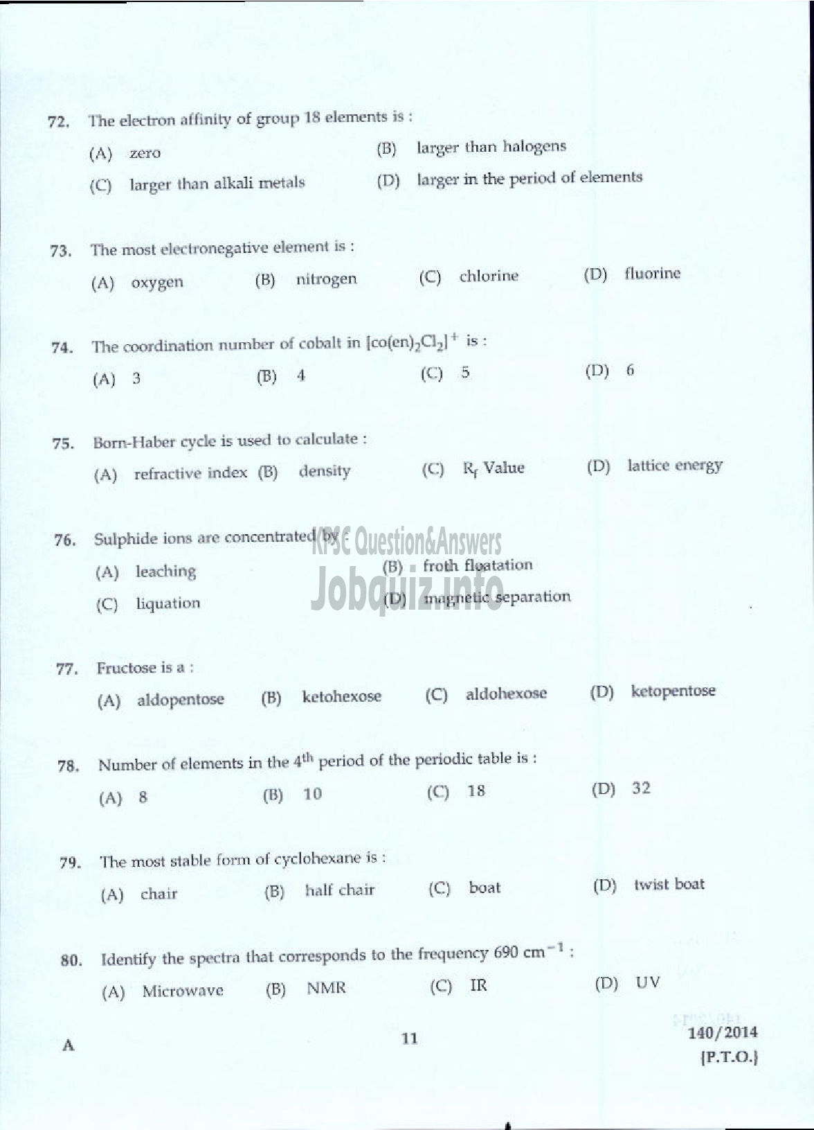 Kerala PSC Question Paper - LABORATORY ASSISTANT FACTORY STATE FARMING CORPORATION OF KERALA LTD-9