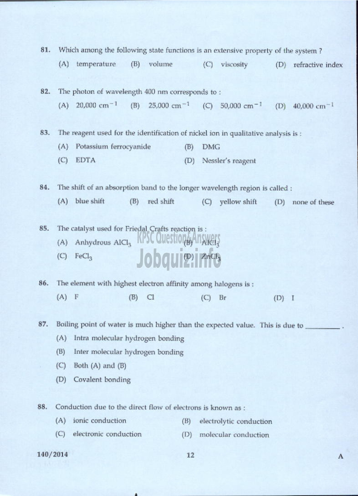 Kerala PSC Question Paper - LABORATORY ASSISTANT FACTORY STATE FARMING CORPORATION OF KERALA LTD-10