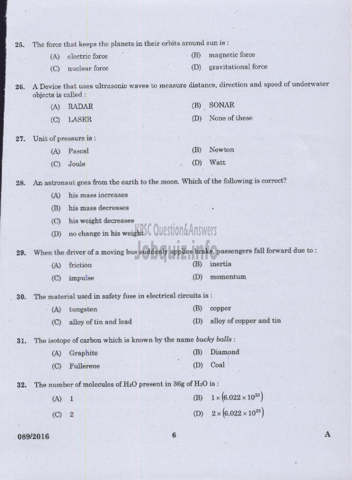 Kerala PSC Question Paper - LABORATORY ASSISTANT KHSE-4