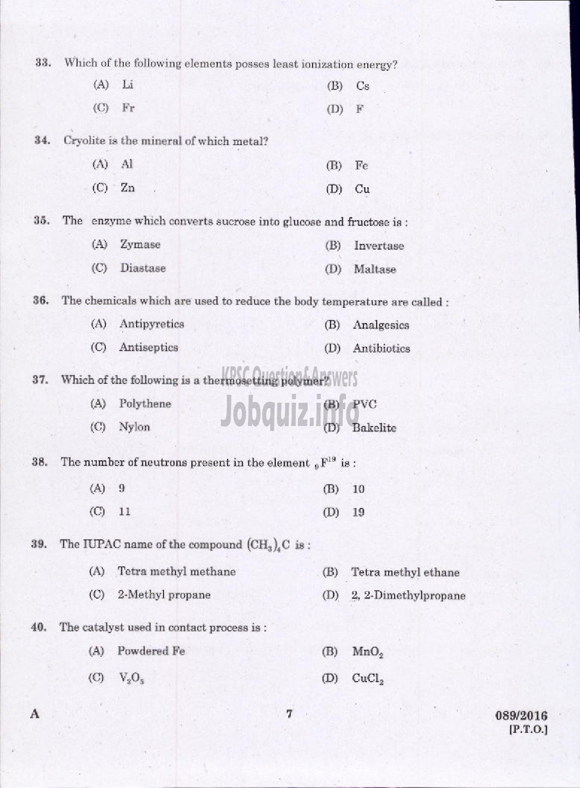 Kerala PSC Question Paper - LABORATORY ASSISTANT KHSE-5