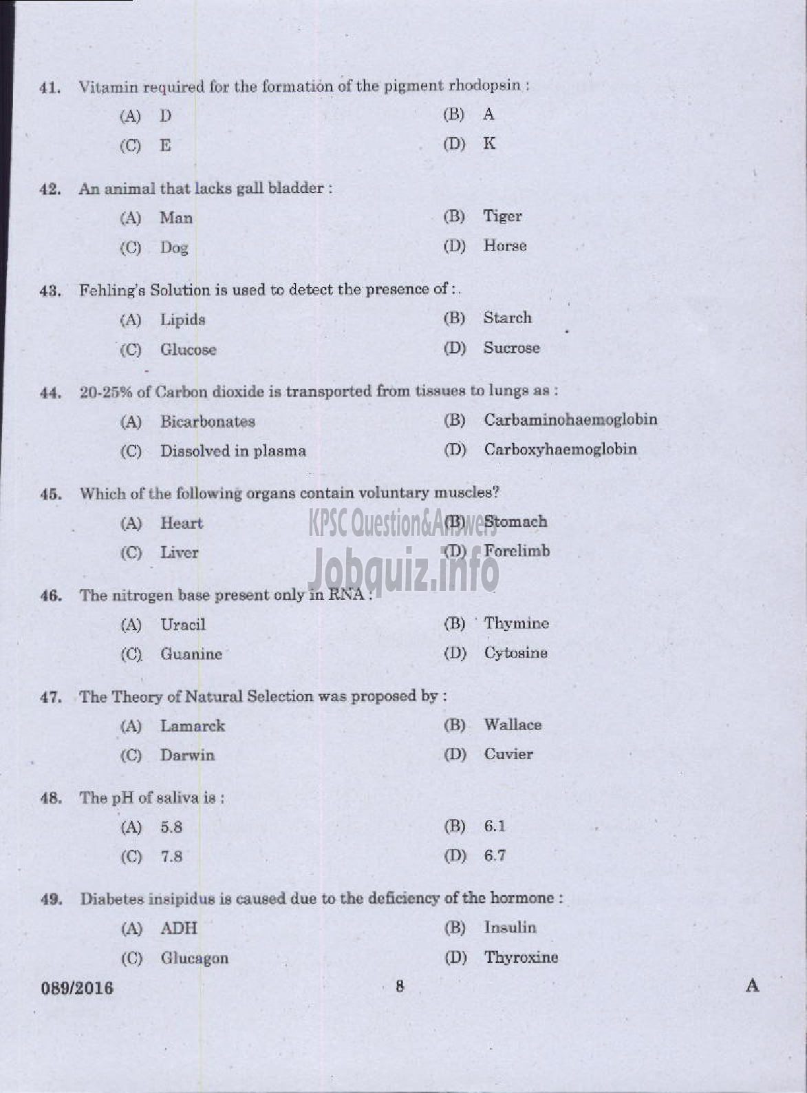 Kerala PSC Question Paper - LABORATORY ASSISTANT KHSE-6