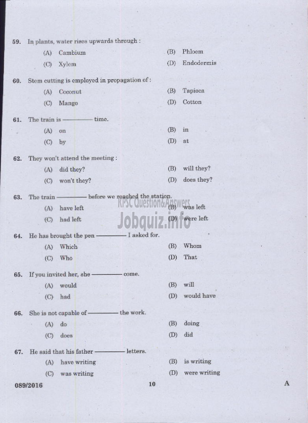 Kerala PSC Question Paper - LABORATORY ASSISTANT KHSE-8