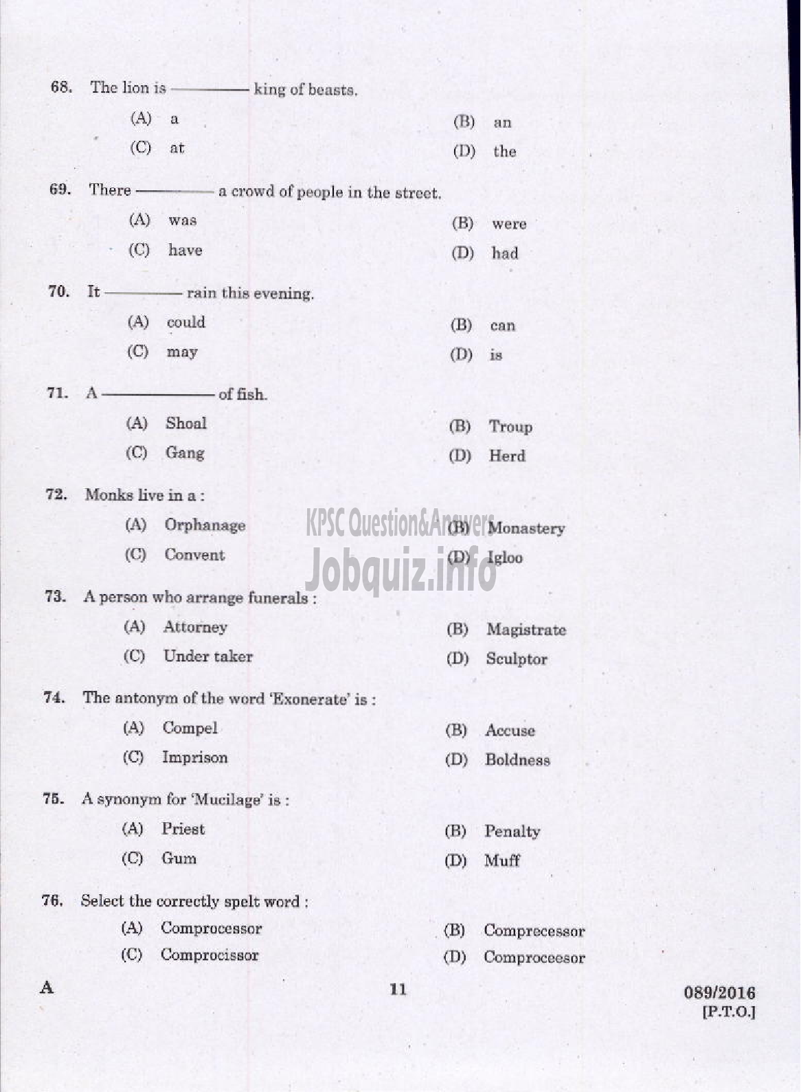 Kerala PSC Question Paper - LABORATORY ASSISTANT KHSE-9