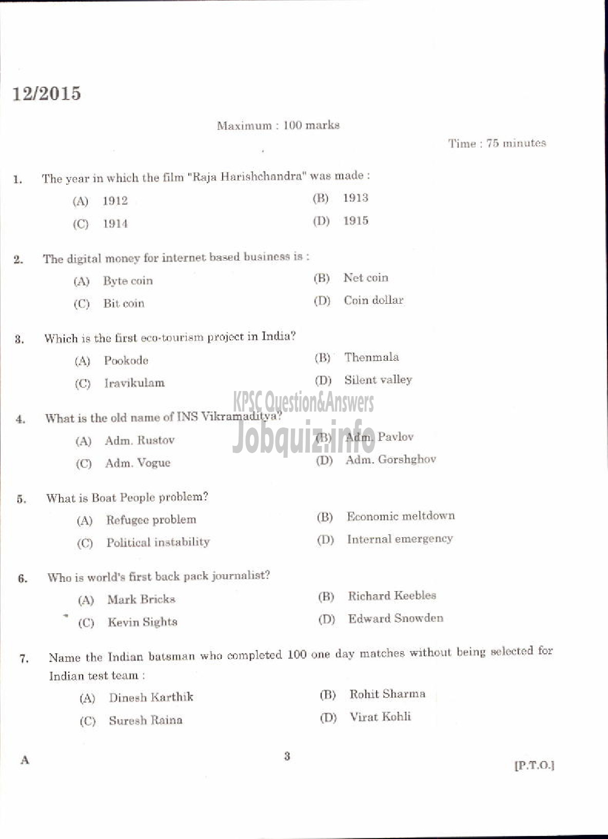 Kerala PSC Question Paper - LABORATORY ASSISTANT NCA PH KERALA HIGHER SECONDARY EDUCATION-1