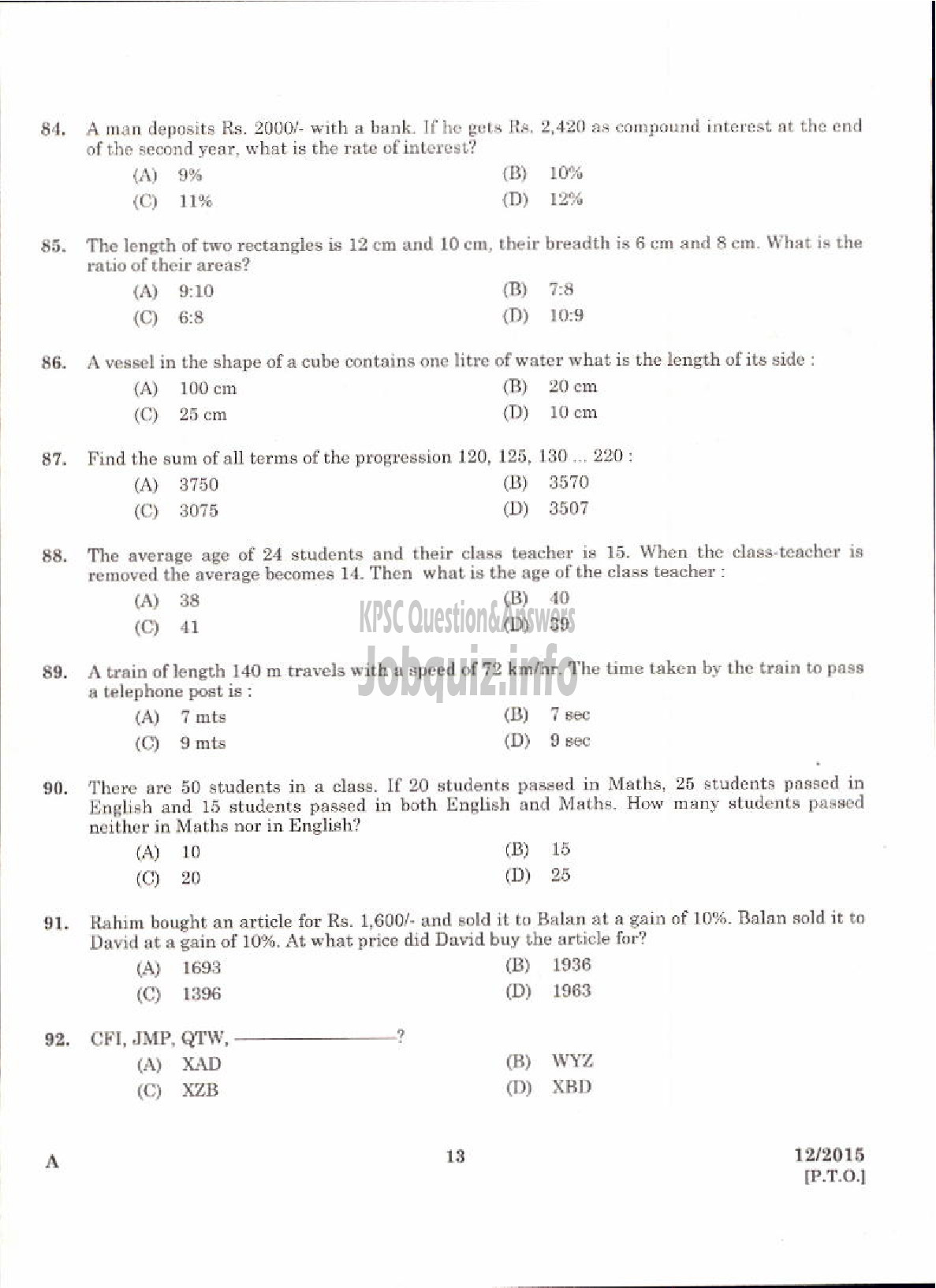 Kerala PSC Question Paper - LABORATORY ASSISTANT NCA PH KERALA HIGHER SECONDARY EDUCATION-11