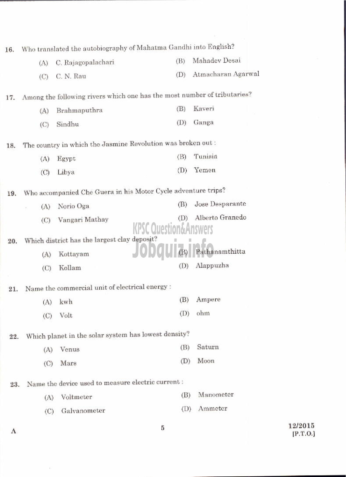 Kerala PSC Question Paper - LABORATORY ASSISTANT NCA PH KERALA HIGHER SECONDARY EDUCATION-3