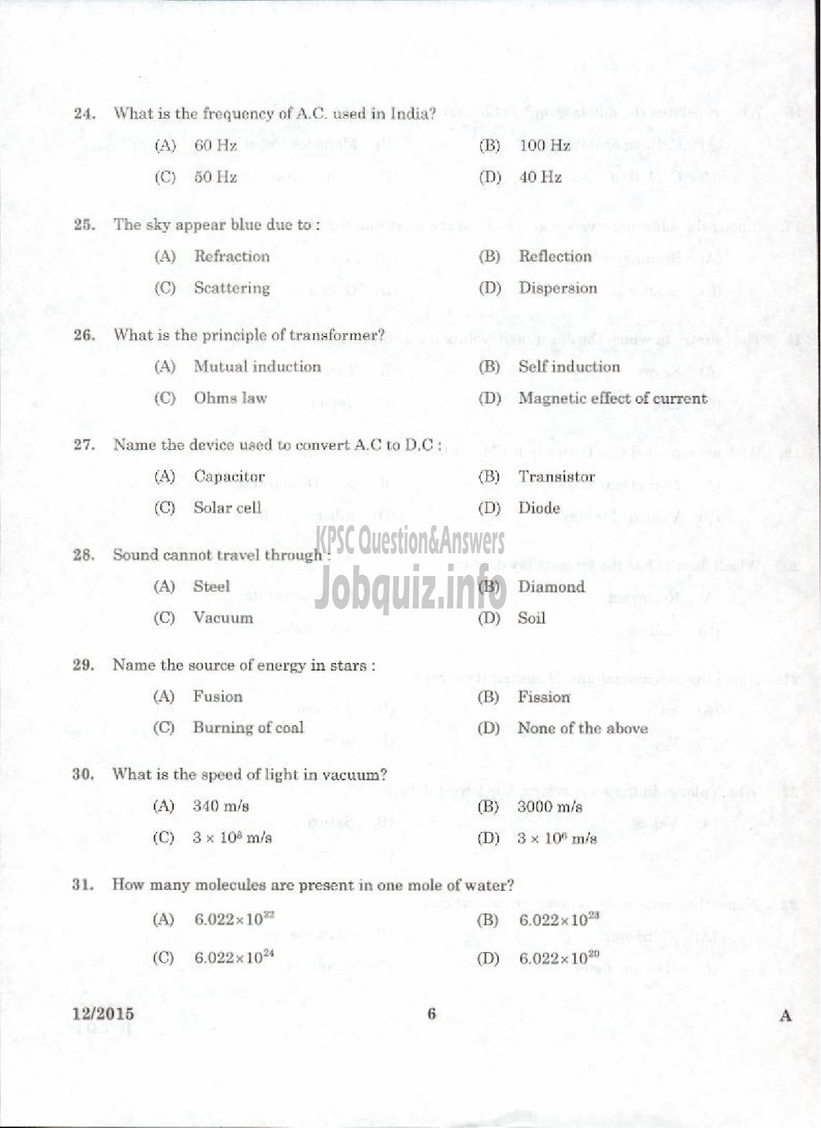 Kerala PSC Question Paper - LABORATORY ASSISTANT NCA PH KERALA HIGHER SECONDARY EDUCATION-4