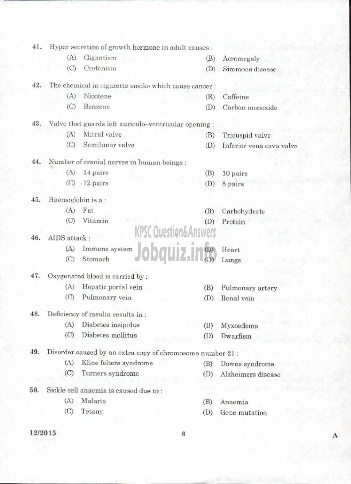 Kerala PSC Question Paper - LABORATORY ASSISTANT NCA PH KERALA HIGHER SECONDARY EDUCATION-6