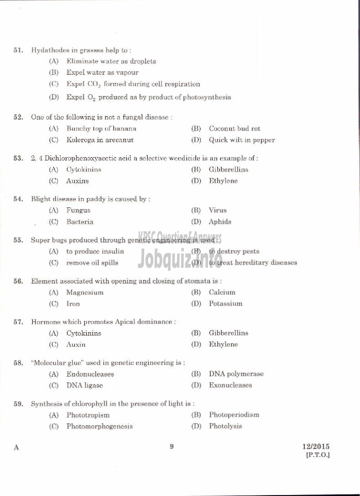 Kerala PSC Question Paper - LABORATORY ASSISTANT NCA PH KERALA HIGHER SECONDARY EDUCATION-7