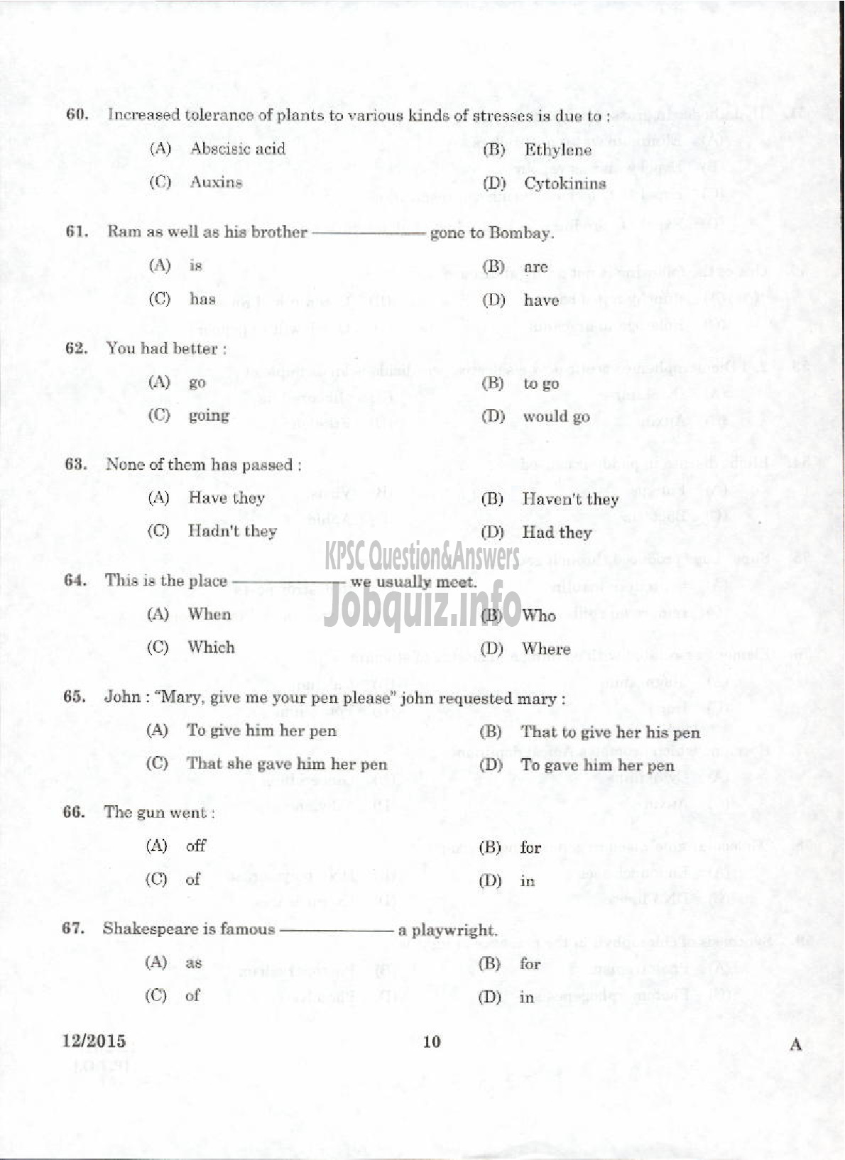 Kerala PSC Question Paper - LABORATORY ASSISTANT NCA PH KERALA HIGHER SECONDARY EDUCATION-8