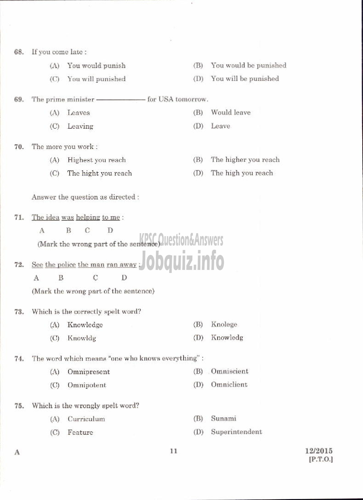 Kerala PSC Question Paper - LABORATORY ASSISTANT NCA PH KERALA HIGHER SECONDARY EDUCATION-9