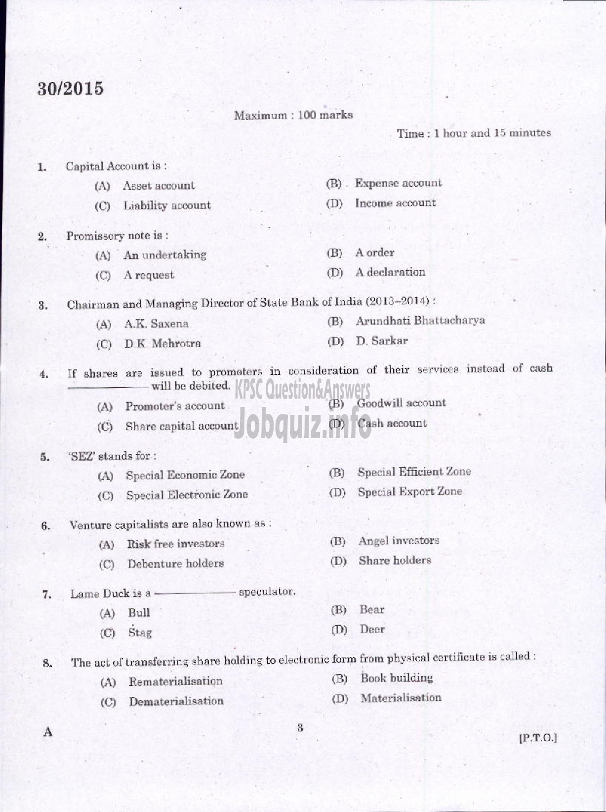 Kerala PSC Question Paper - LABORATORY TECHNICAL ASSISTANT ACCOUNTING AND AUDITING VHSE-1