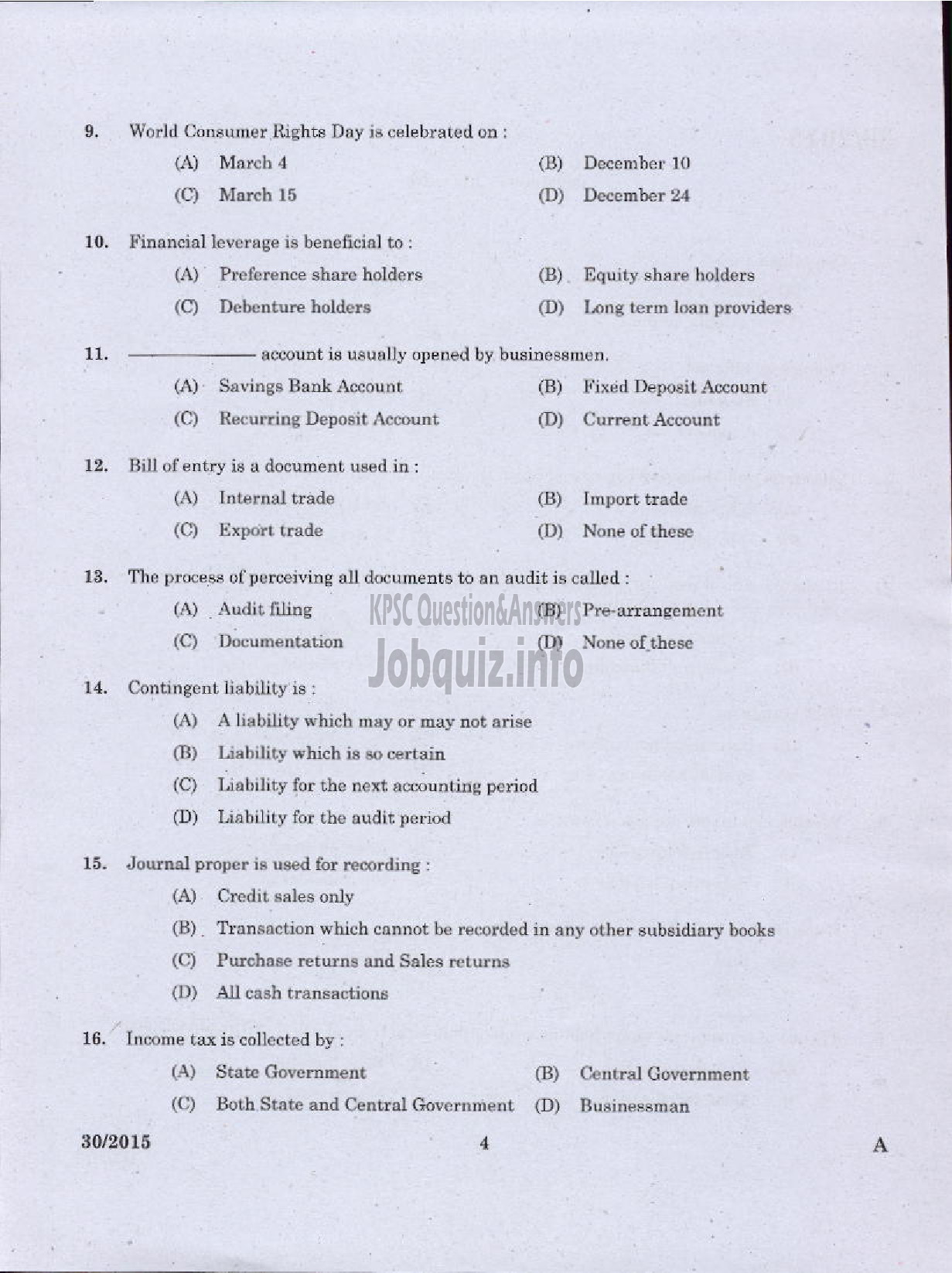 Kerala PSC Question Paper - LABORATORY TECHNICAL ASSISTANT ACCOUNTING AND AUDITING VHSE-2