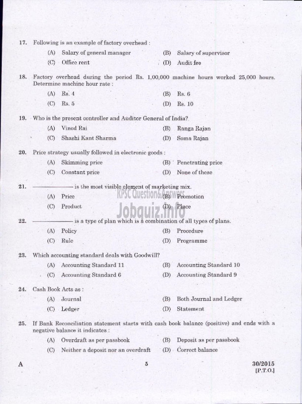 Kerala PSC Question Paper - LABORATORY TECHNICAL ASSISTANT ACCOUNTING AND AUDITING VHSE-3