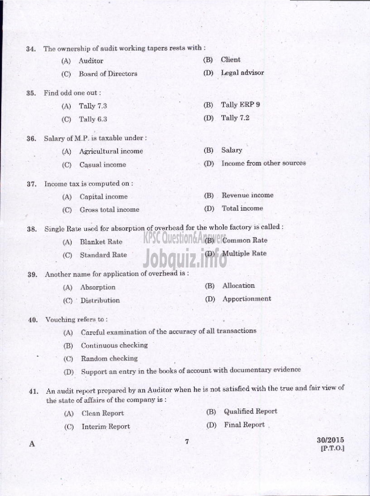 Kerala PSC Question Paper - LABORATORY TECHNICAL ASSISTANT ACCOUNTING AND AUDITING VHSE-5