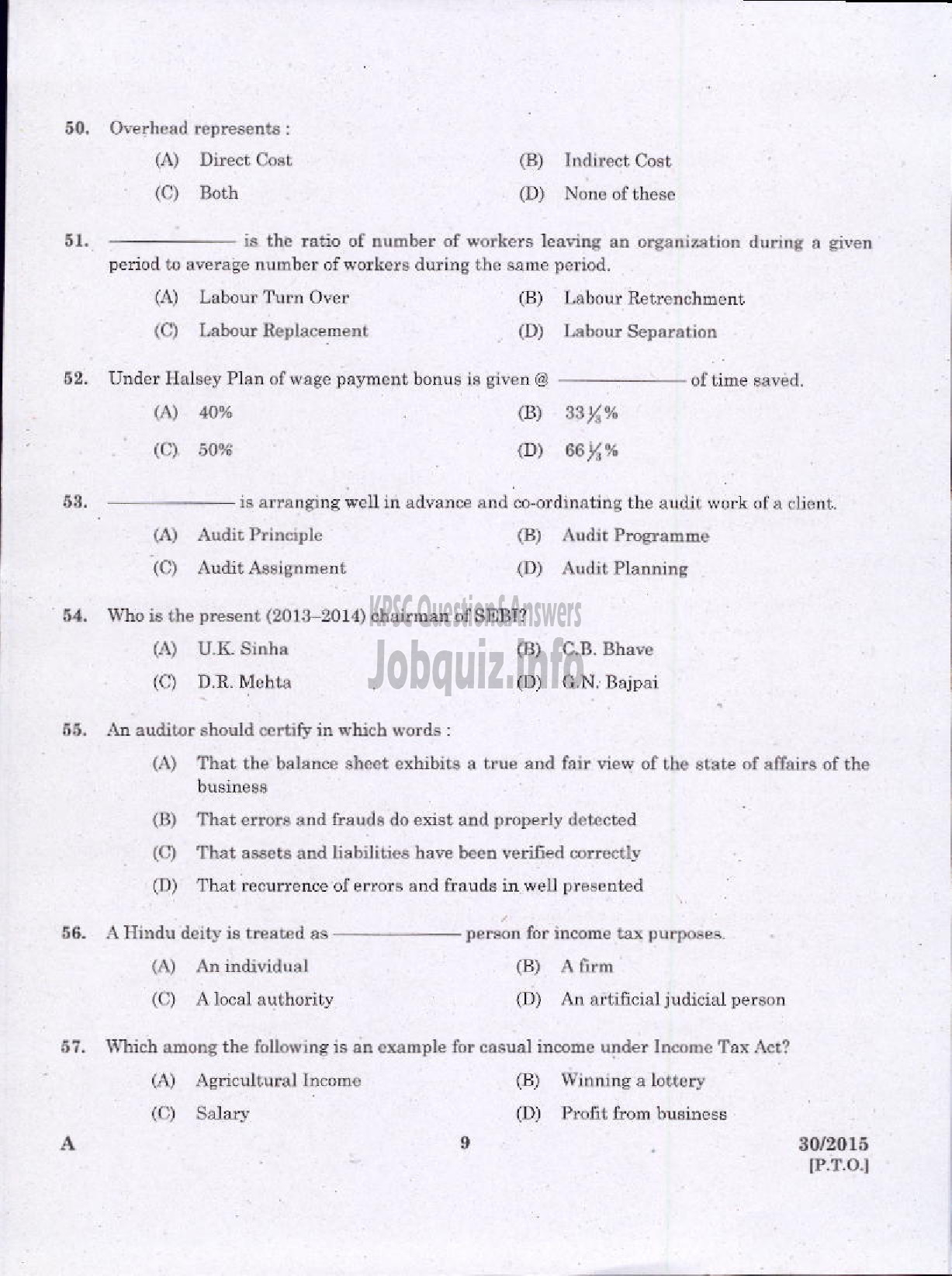 Kerala PSC Question Paper - LABORATORY TECHNICAL ASSISTANT ACCOUNTING AND AUDITING VHSE-7