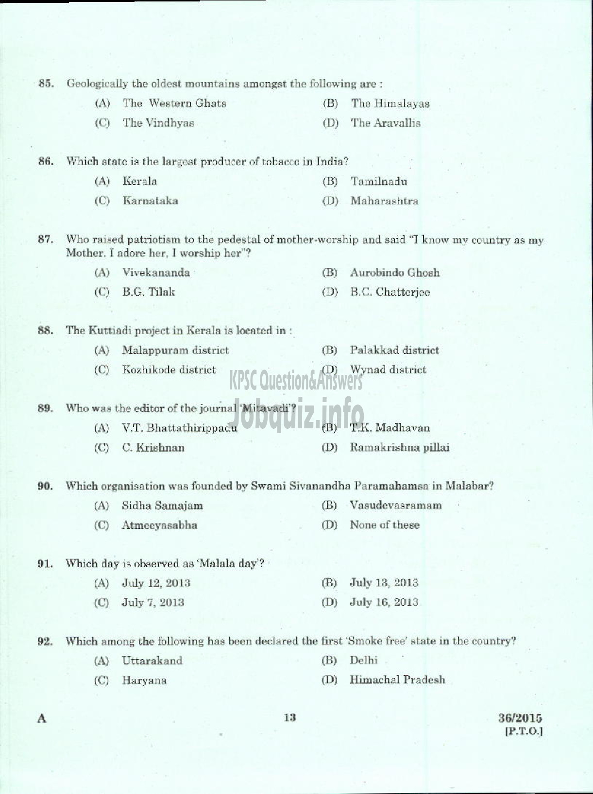 Kerala PSC Question Paper - LABORATORY TECHNICAL ASSISTANT AGRICULTRURE PLANT PROTECTION VHSE-11