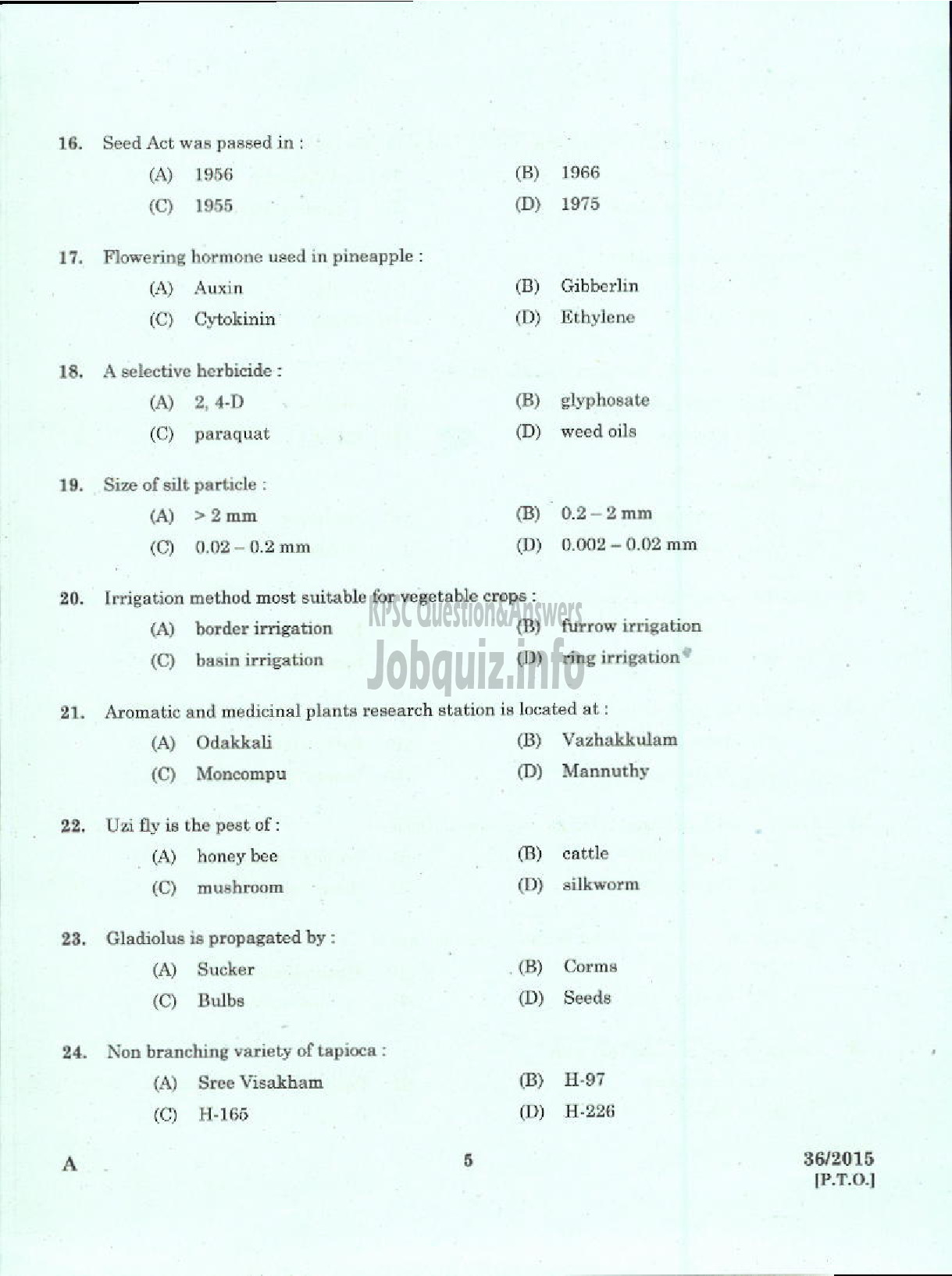 Kerala PSC Question Paper - LABORATORY TECHNICAL ASSISTANT AGRICULTRURE PLANT PROTECTION VHSE-3