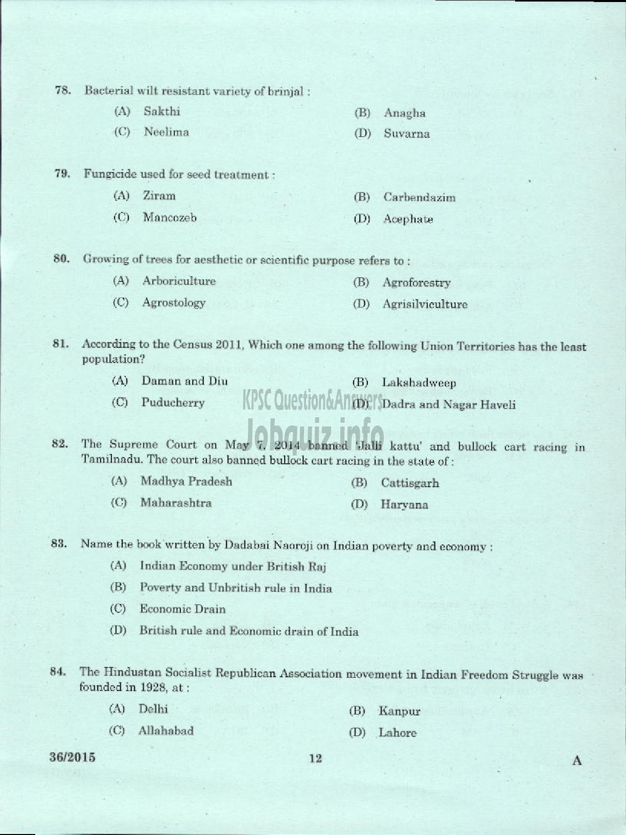 Kerala PSC Question Paper - LABORATORY TECHNICAL ASSISTANT AGRICULTRURE PLANT PROTECTION VHSE-10