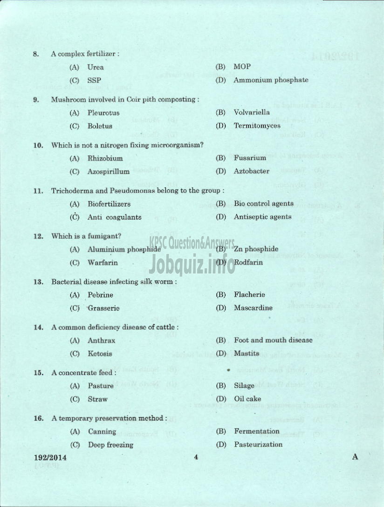 Kerala PSC Question Paper - LABORATORY TECHNICAL ASSISTANT AGRICULTURE FRUITS AND VEGITABLES VHSE-2