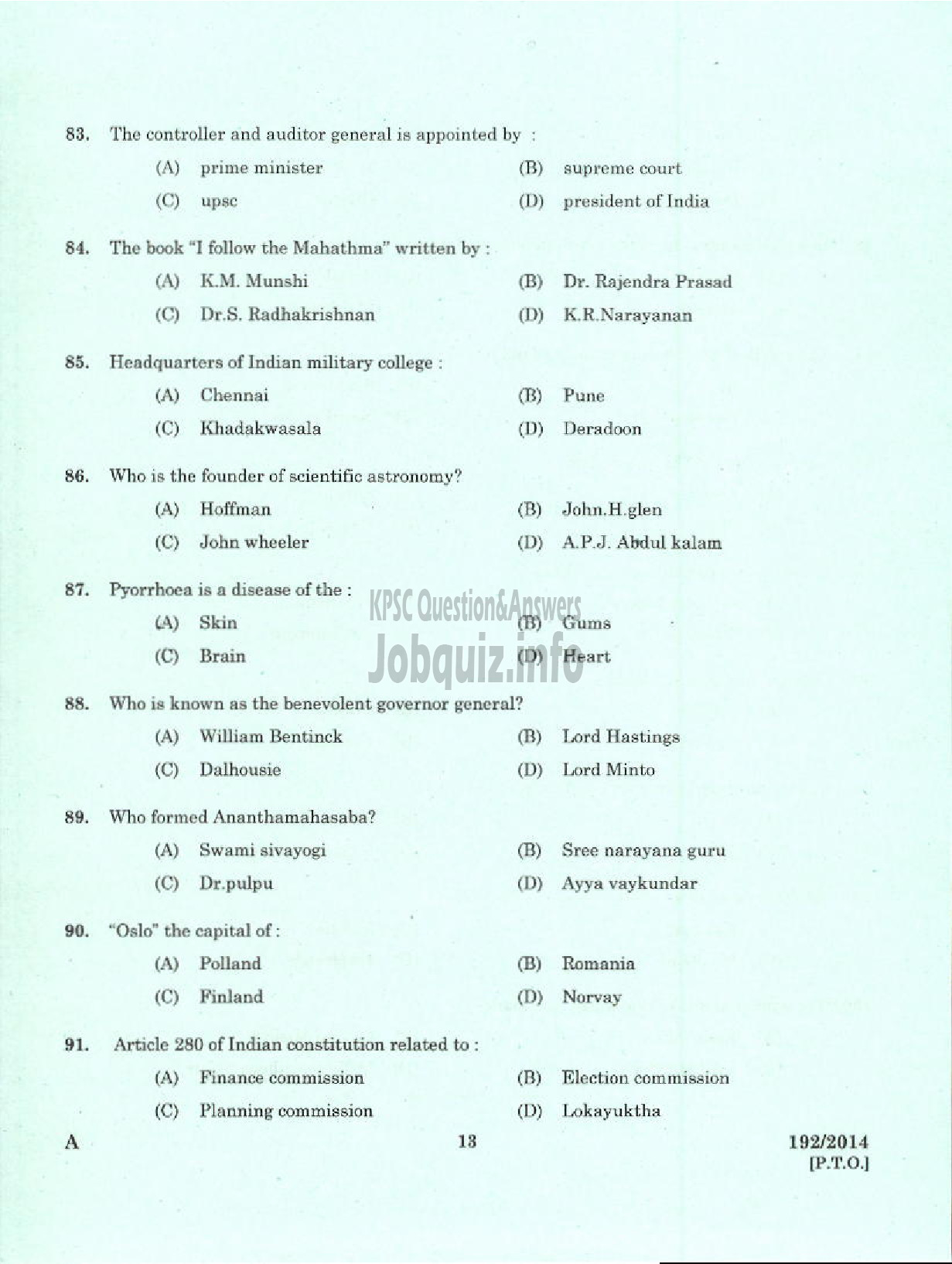 Kerala PSC Question Paper - LABORATORY TECHNICAL ASSISTANT AGRICULTURE FRUITS AND VEGITABLES VHSE-11