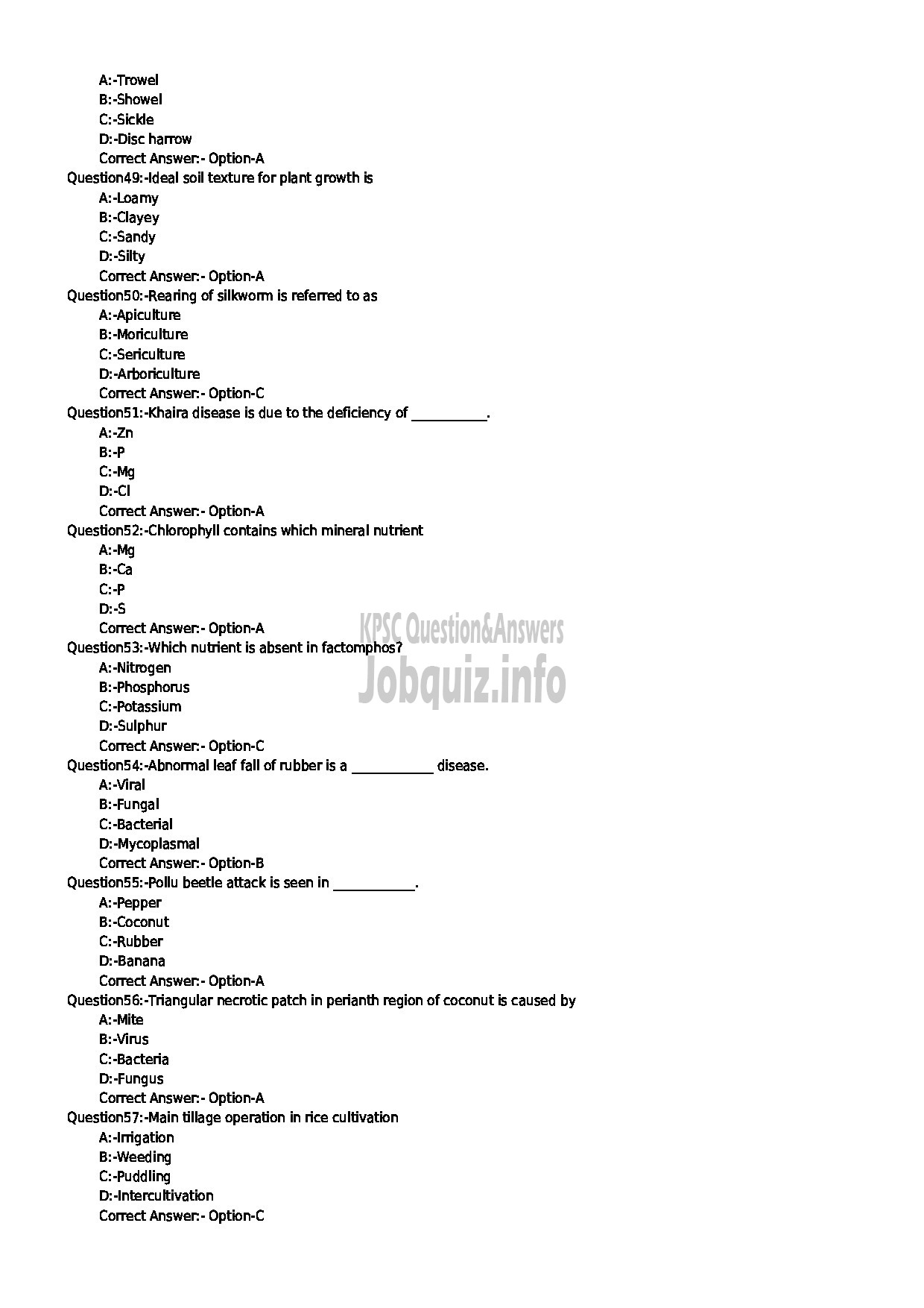 Kerala PSC Question Paper - LABORATORY TECHNICAL ASSISTANT AGRICULTURE NURSERY MANAGEMENT AND ORNAMENTAL GARDENING-6