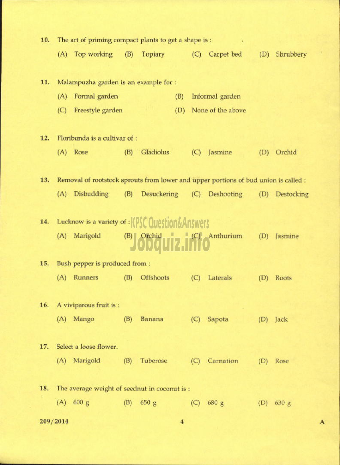 Kerala PSC Question Paper - LABORATORY TECHNICAL ASSISTANT AGRICULTURE NURSERY MANAGEMENT AND ORNAMENTAL GARDENING VHSE-2