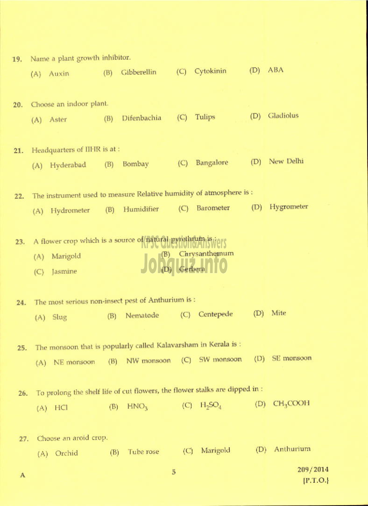 Kerala PSC Question Paper - LABORATORY TECHNICAL ASSISTANT AGRICULTURE NURSERY MANAGEMENT AND ORNAMENTAL GARDENING VHSE-3