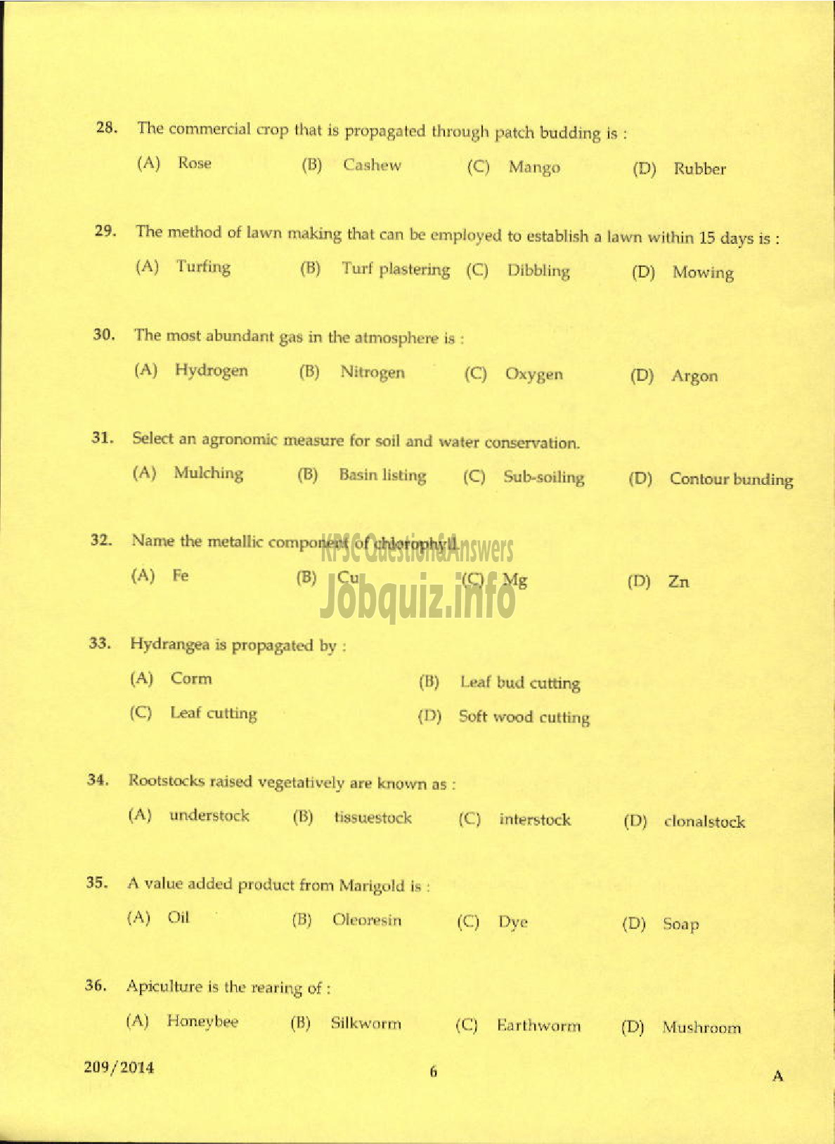 Kerala PSC Question Paper - LABORATORY TECHNICAL ASSISTANT AGRICULTURE NURSERY MANAGEMENT AND ORNAMENTAL GARDENING VHSE-4