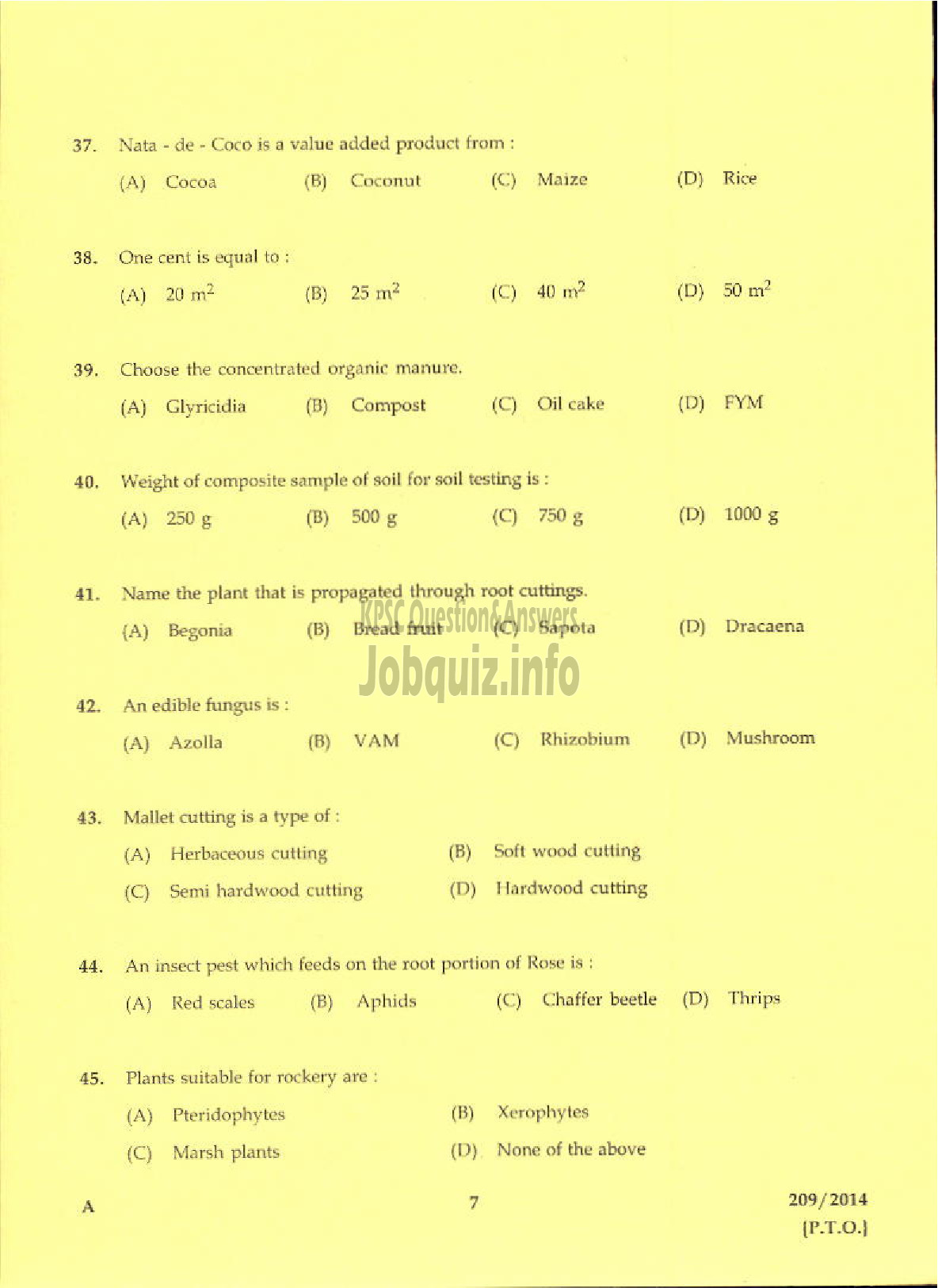 Kerala PSC Question Paper - LABORATORY TECHNICAL ASSISTANT AGRICULTURE NURSERY MANAGEMENT AND ORNAMENTAL GARDENING VHSE-5