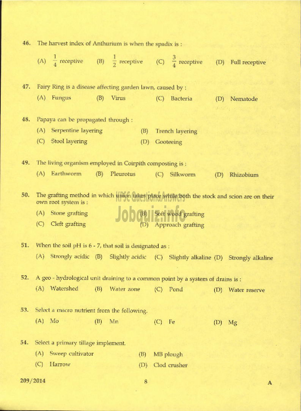 Kerala PSC Question Paper - LABORATORY TECHNICAL ASSISTANT AGRICULTURE NURSERY MANAGEMENT AND ORNAMENTAL GARDENING VHSE-6