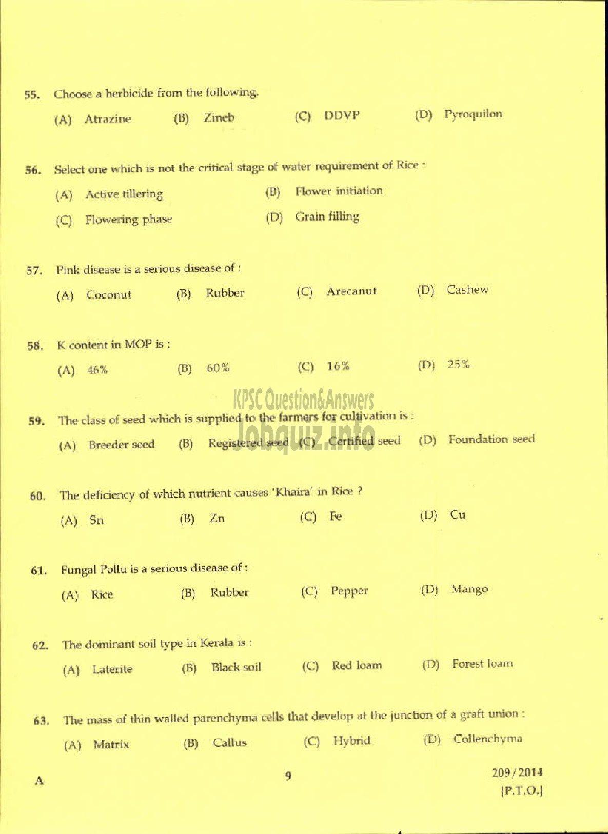 Kerala PSC Question Paper - LABORATORY TECHNICAL ASSISTANT AGRICULTURE NURSERY MANAGEMENT AND ORNAMENTAL GARDENING VHSE-7