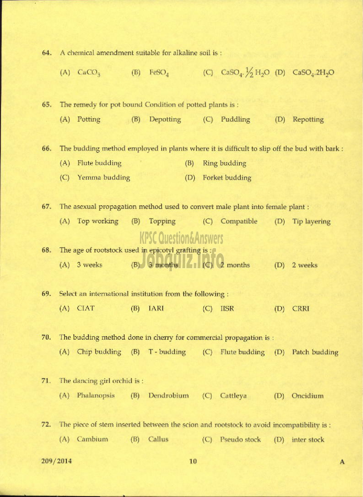 Kerala PSC Question Paper - LABORATORY TECHNICAL ASSISTANT AGRICULTURE NURSERY MANAGEMENT AND ORNAMENTAL GARDENING VHSE-8