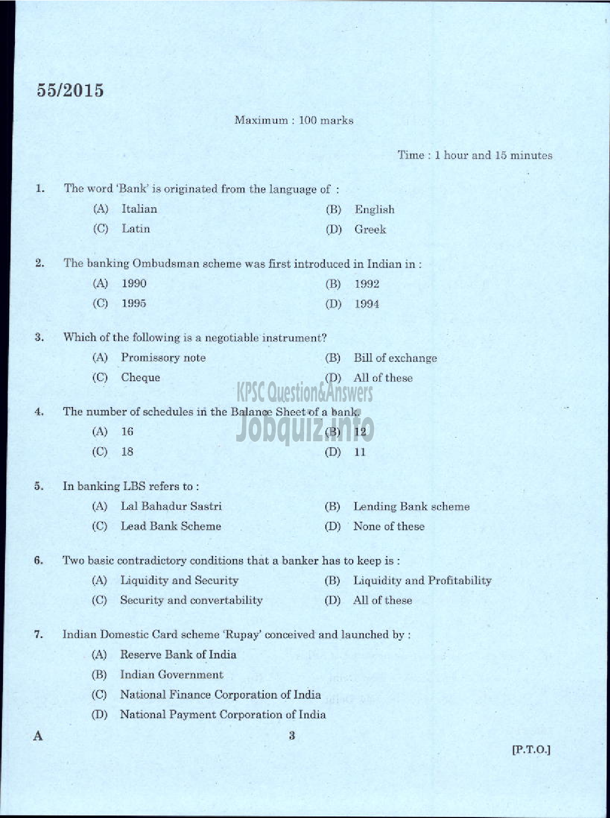 Kerala PSC Question Paper - LABORATORY TECHNICAL ASSISTANT BANKING ASSISTANCE VOCATIONAL HIGHER SECONDARY EDUCATION-1