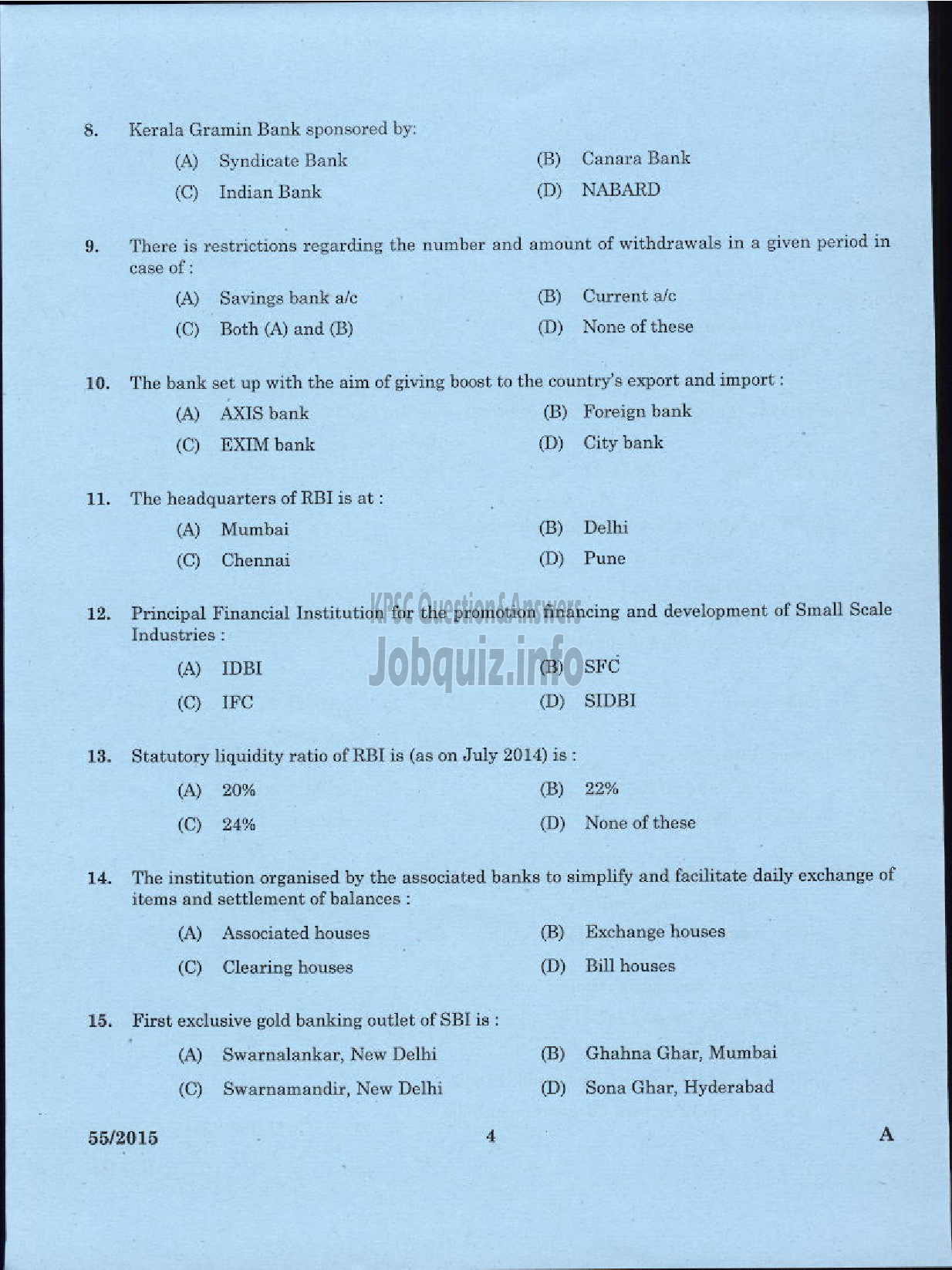 Kerala PSC Question Paper - LABORATORY TECHNICAL ASSISTANT BANKING ASSISTANCE VOCATIONAL HIGHER SECONDARY EDUCATION-2