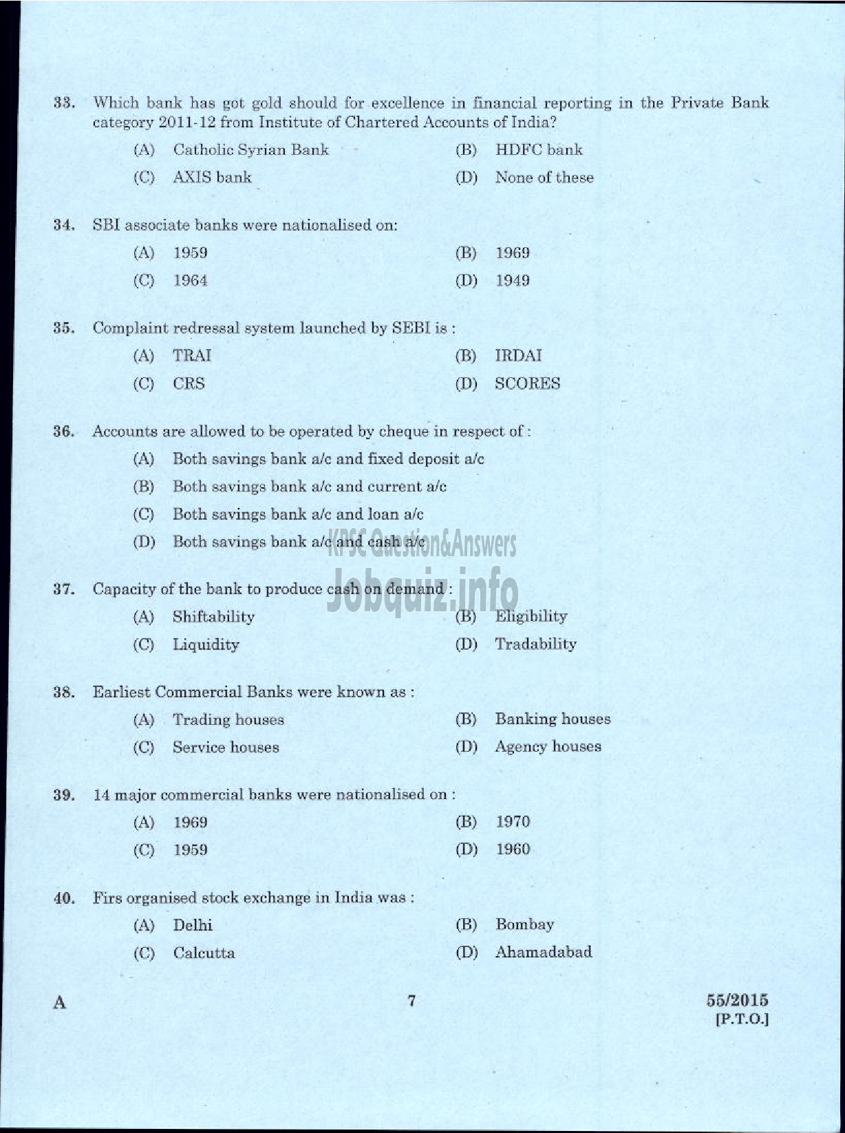 Kerala PSC Question Paper - LABORATORY TECHNICAL ASSISTANT BANKING ASSISTANCE VOCATIONAL HIGHER SECONDARY EDUCATION-5