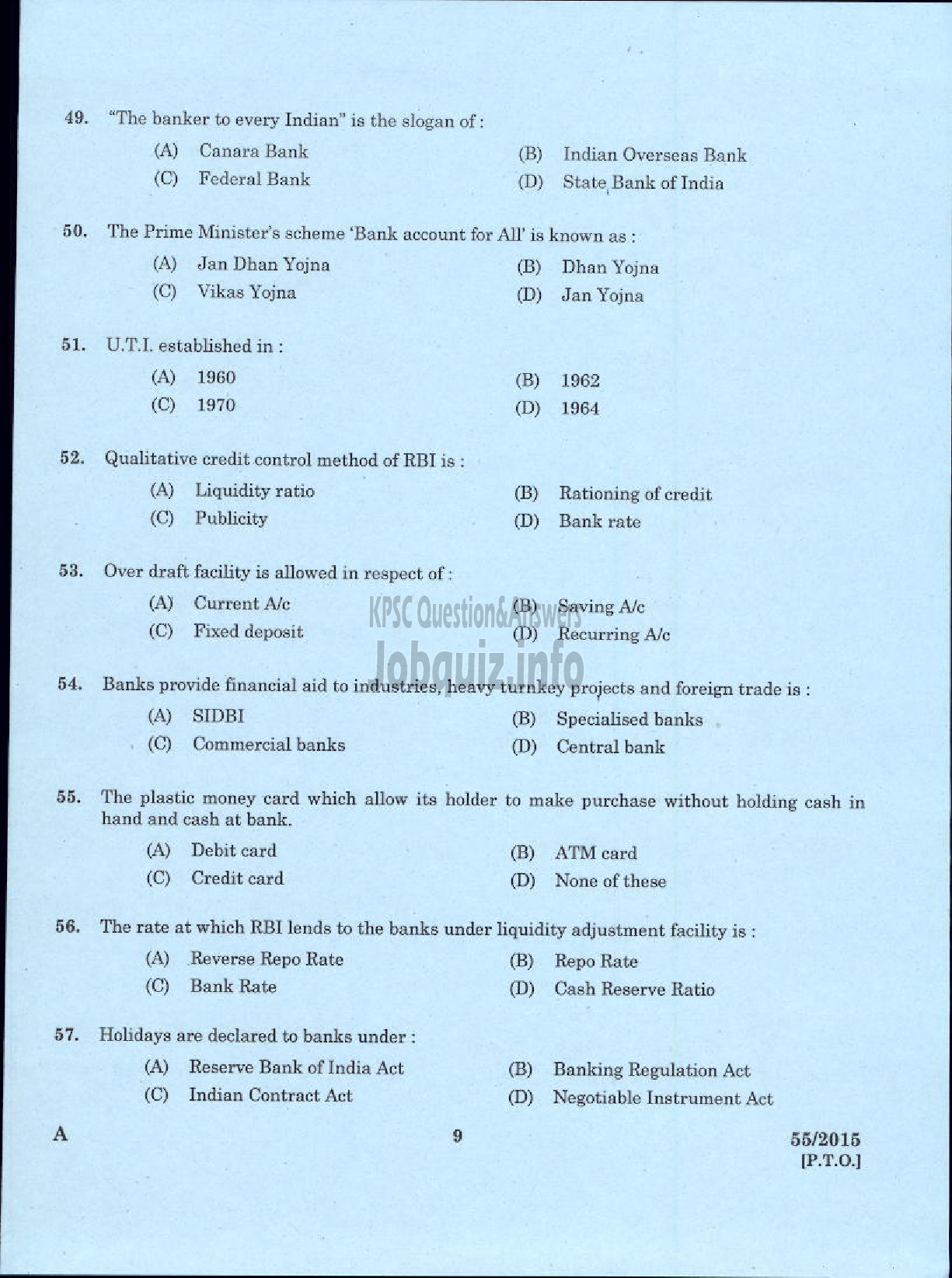 Kerala PSC Question Paper - LABORATORY TECHNICAL ASSISTANT BANKING ASSISTANCE VOCATIONAL HIGHER SECONDARY EDUCATION-7