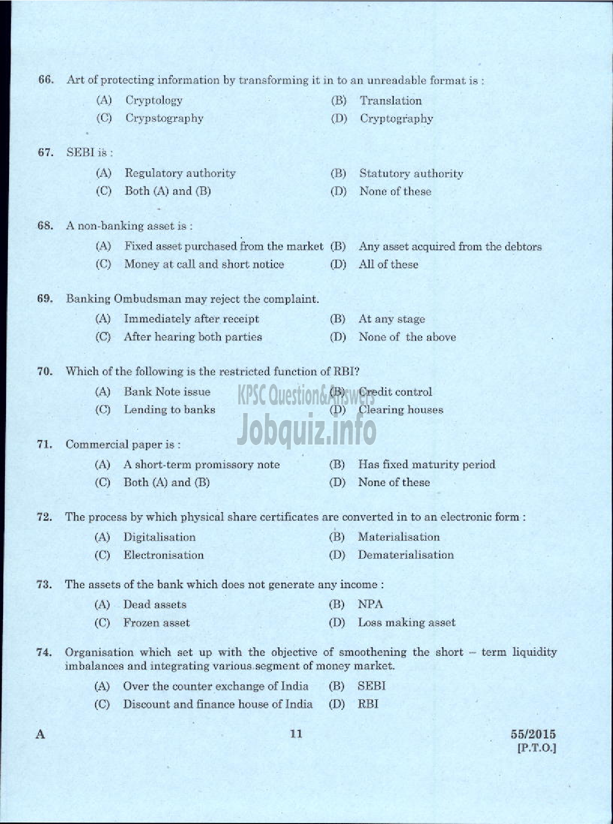 Kerala PSC Question Paper - LABORATORY TECHNICAL ASSISTANT BANKING ASSISTANCE VOCATIONAL HIGHER SECONDARY EDUCATION-9