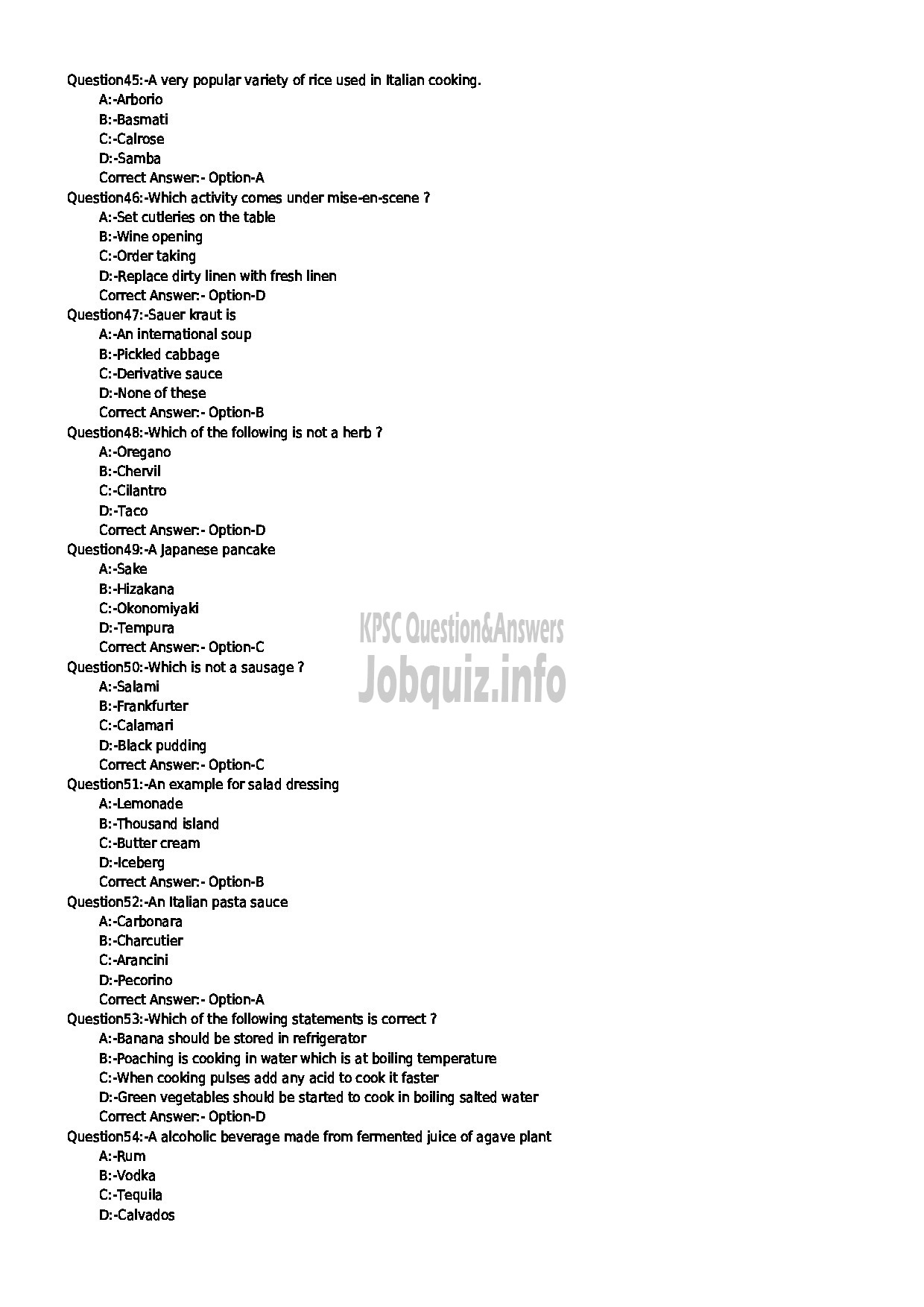 Kerala PSC Question Paper - LABORATORY TECHNICAL ASSISTANT CATERING AND RESTAURANT MANAGEMENT VOCATIONAL HIGHER SECONDARY EDUCATION-6