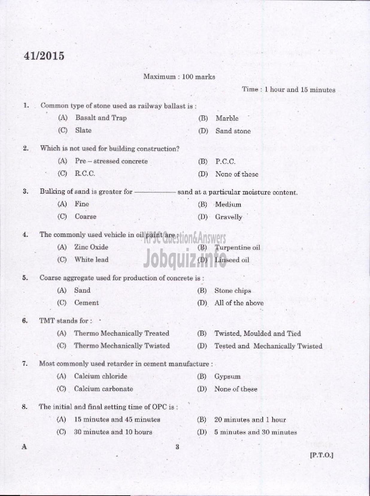Kerala PSC Question Paper - LABORATORY TECHNICAL ASSISTANT CIVIL CONSTRUCTION AND MAINTENANCE VOCATIONAL HIGHER SECONDARY EDUCATION-1