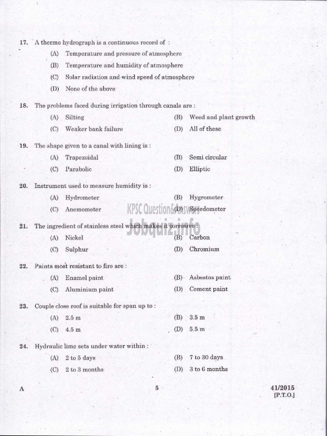 Kerala PSC Question Paper - LABORATORY TECHNICAL ASSISTANT CIVIL CONSTRUCTION AND MAINTENANCE VOCATIONAL HIGHER SECONDARY EDUCATION-3