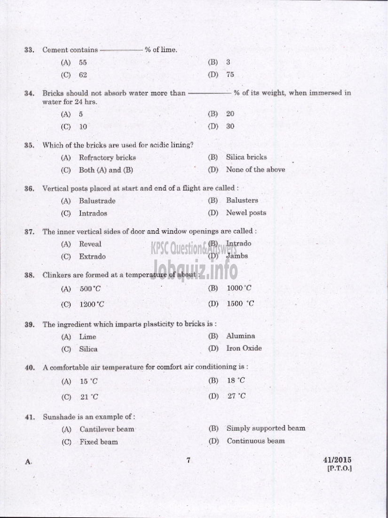 Kerala PSC Question Paper - LABORATORY TECHNICAL ASSISTANT CIVIL CONSTRUCTION AND MAINTENANCE VOCATIONAL HIGHER SECONDARY EDUCATION-5