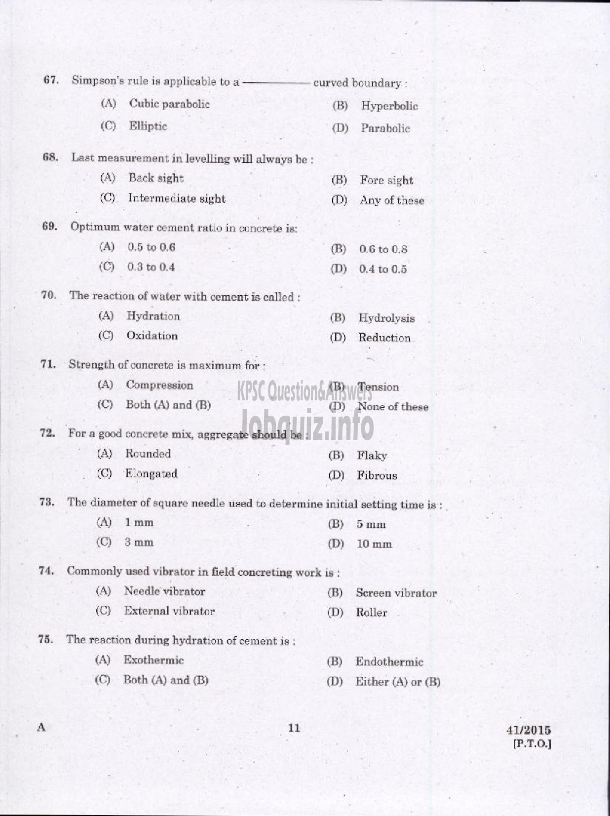 Kerala PSC Question Paper - LABORATORY TECHNICAL ASSISTANT CIVIL CONSTRUCTION AND MAINTENANCE VOCATIONAL HIGHER SECONDARY EDUCATION-9