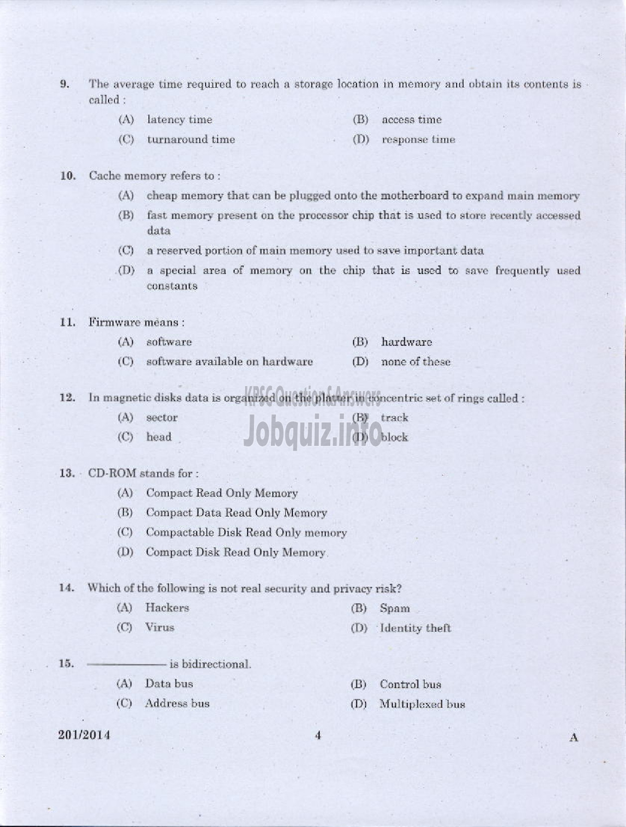 Kerala PSC Question Paper - LABORATORY TECHNICAL ASSISTANT COMPUTER APPLICATION VHSE-2