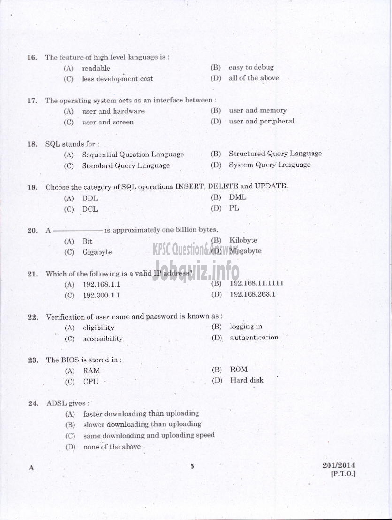 Kerala PSC Question Paper - LABORATORY TECHNICAL ASSISTANT COMPUTER APPLICATION VHSE-3