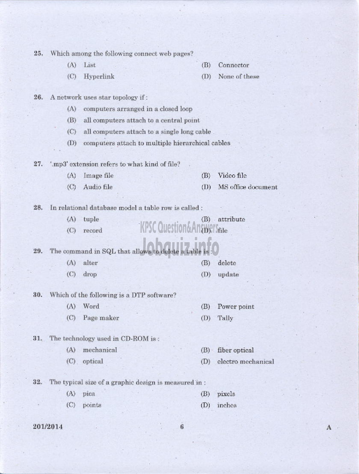 Kerala PSC Question Paper - LABORATORY TECHNICAL ASSISTANT COMPUTER APPLICATION VHSE-4